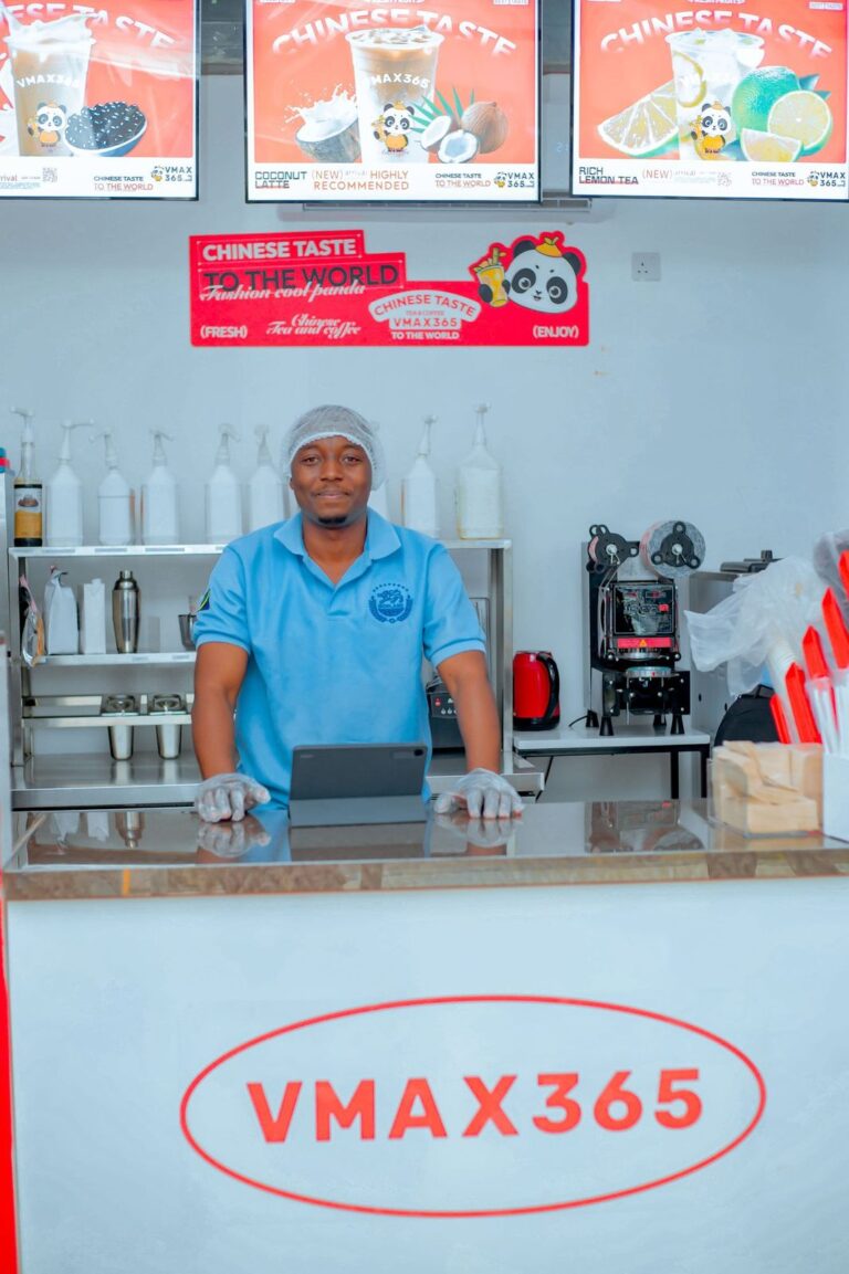 VMAX365 barista at the service counter in Mbezi Beach, Dar es Salaam
