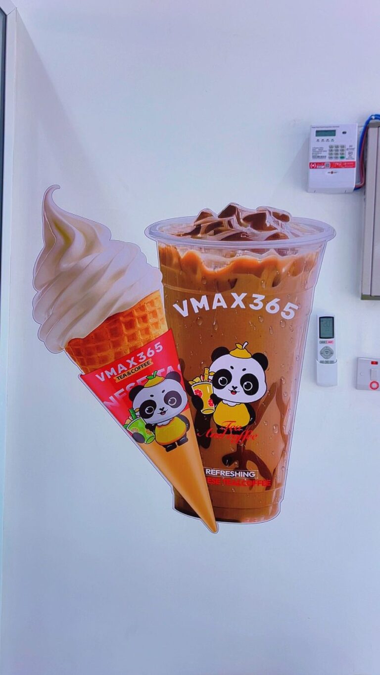 VMAX365 soft-serve panda cone and iced chocolate panda-cup drink